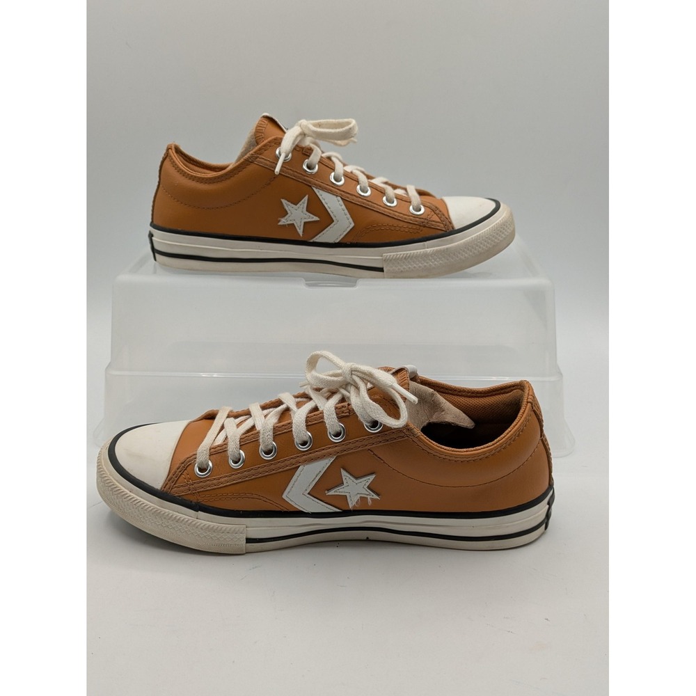 Converse Star Player Shoes Kids Size 4 Brown Leather All Star Low Top Sneakers - Picture 2 of 10